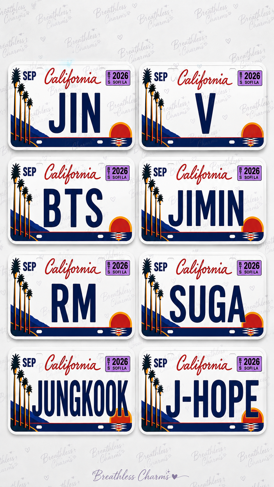California Stickers (1 Set with 8 names)