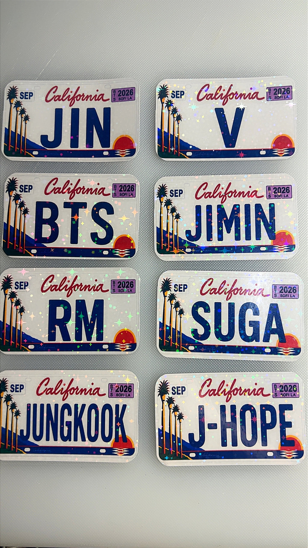 California Stickers (1 Set with 8 names)