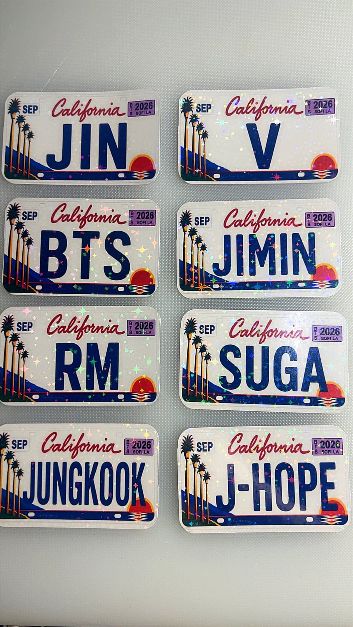 California Stickers (1 Set with 8 names)